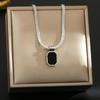 Black Rectangular Pendant Necklace for Women - Niche Design, Full Titanium Steel, Gold-Plated Clavicle Chain