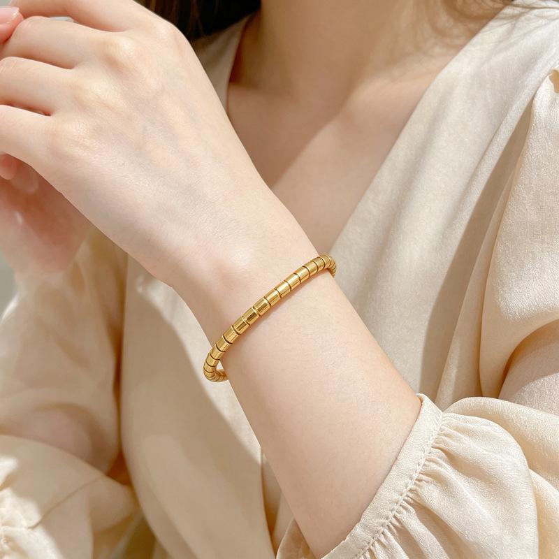 Stainless Steel Bangle for Women Simple 18K Gold Plated Bamboo Can Open Bangles Jewelry Accessories Gifts for Friends Lover