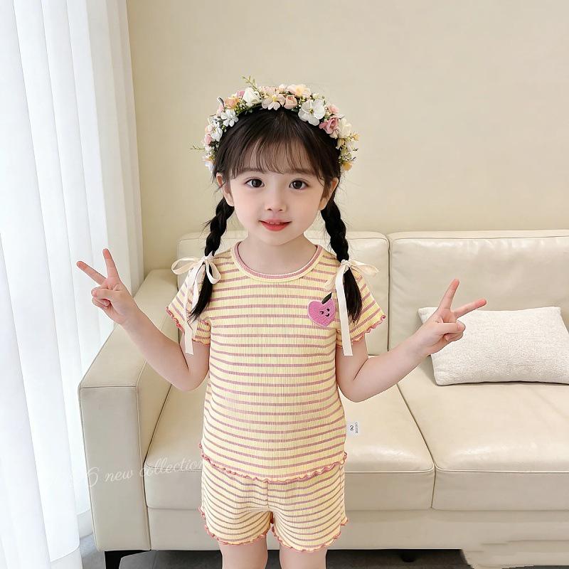 Children's Striped Summer Two-Piece Set: Soft Short Sleeve T-shirt & Elastic Waist Shorts