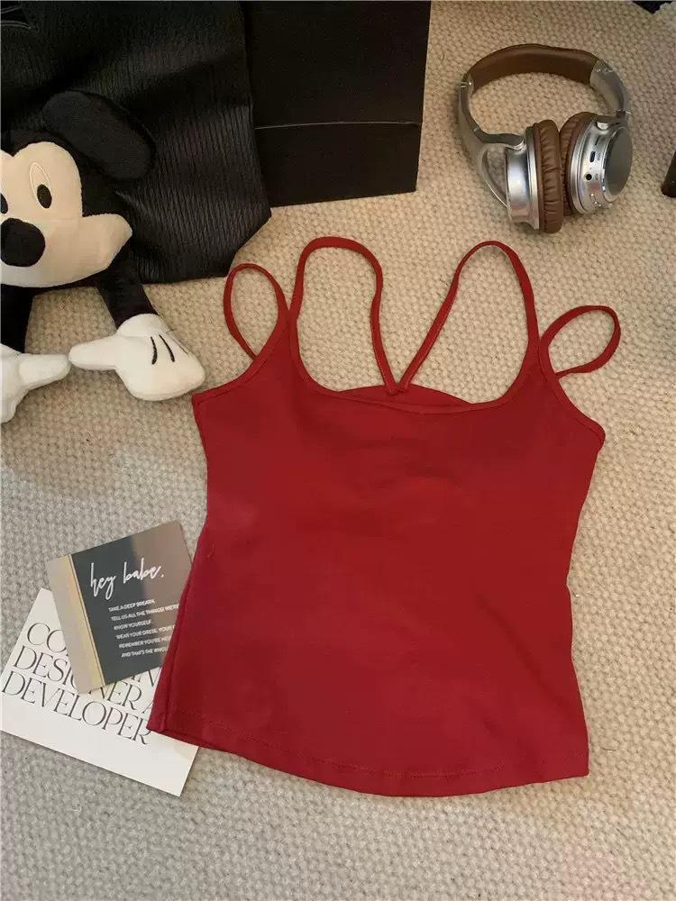 Rückenfreies Trägertop mit Doppelträgern und Brustpolstern - Damen Slim Fit Sommeroberteil