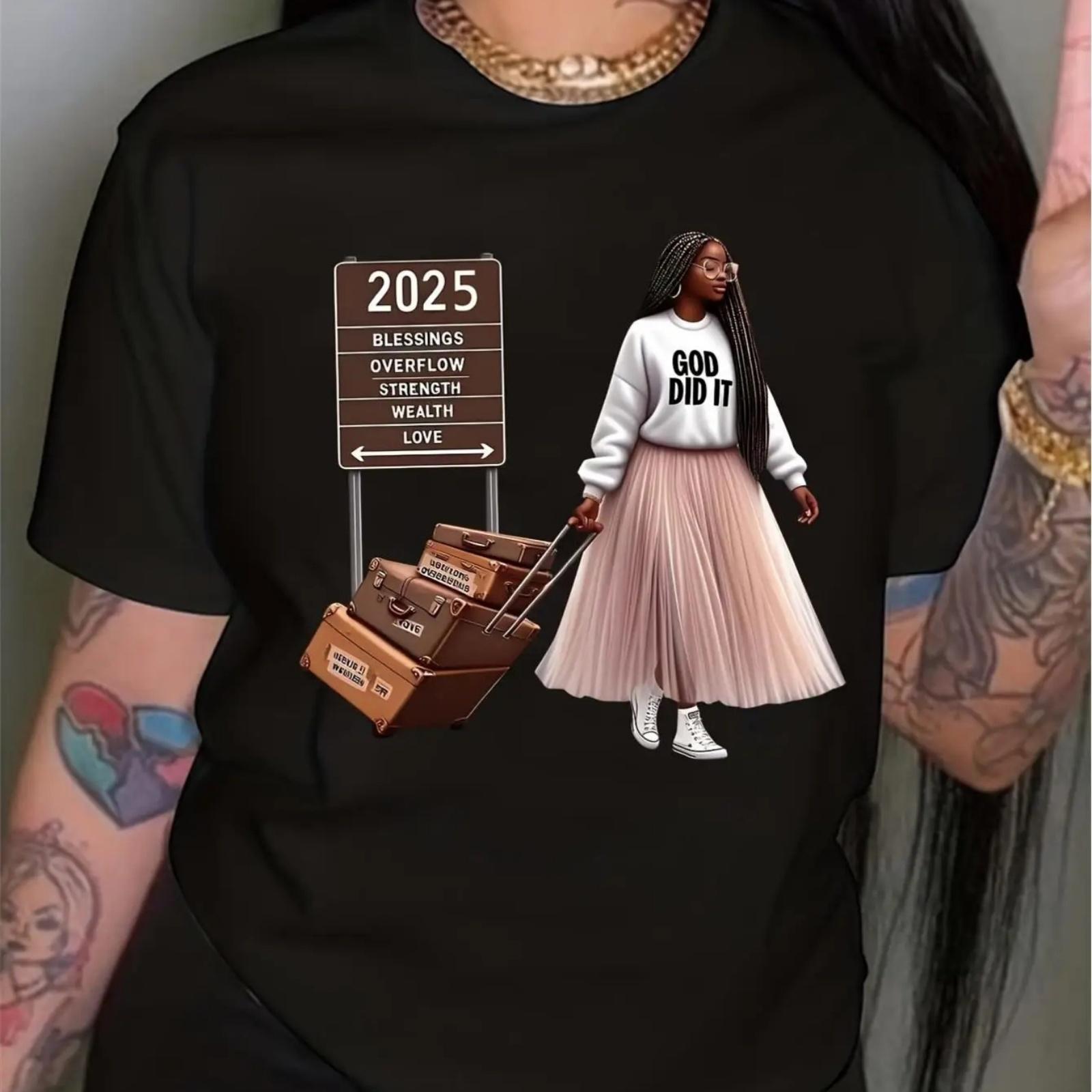 

2025 Blessings Overflow Strength Wealth Love Print Crew Neck T-Shirt - Casual Short-Sleeved Round Neck, Women s Top for All Seas2 XXXXXL різнокольоровий