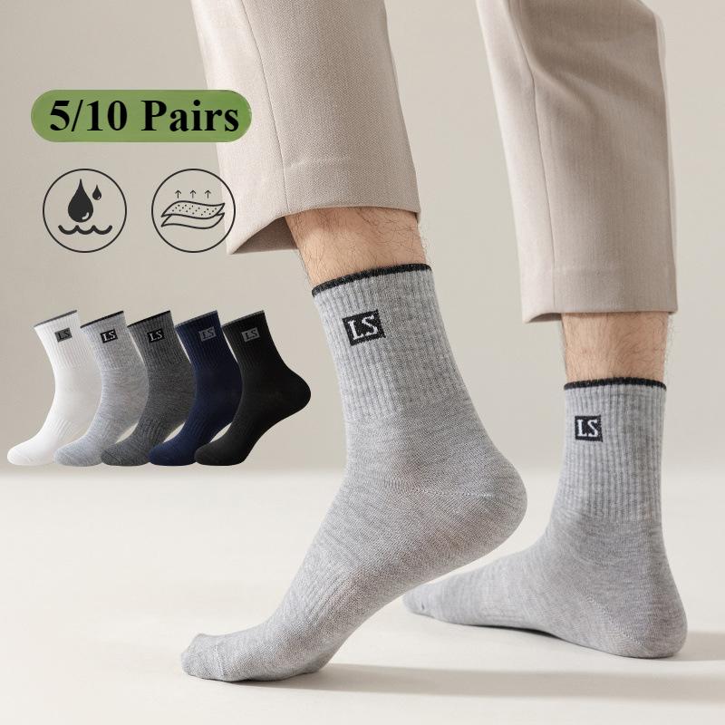 Herren Mid-Tube Socken - 10 Paar, Bequemes Material mit Buchstabenlogo für Sport und Freizeit, Erhältlich in mehreren Farben