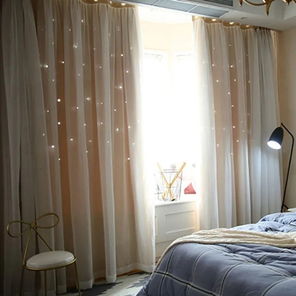 Romantic Stars Curtains Double Layer Windows Drapes Modern Style Tulle Blackout Curtains Bedroom