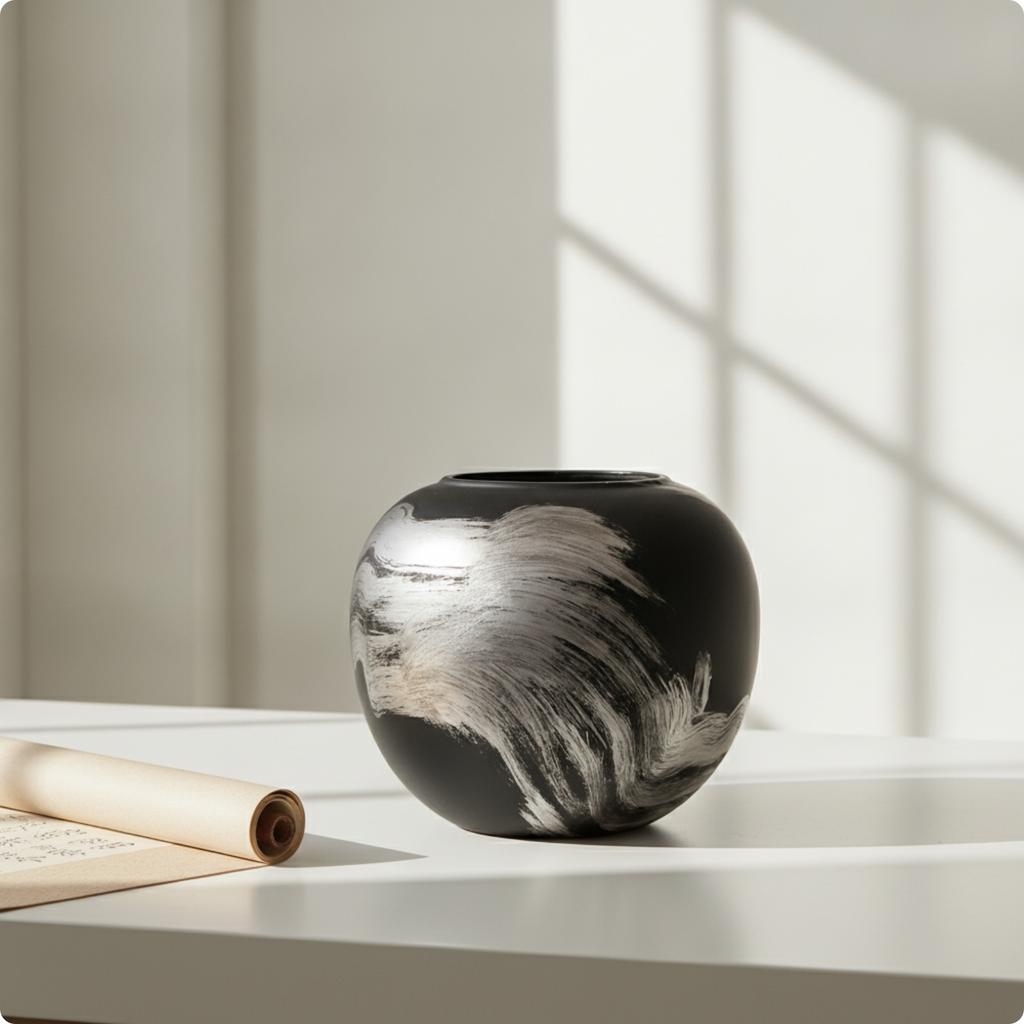 Vase with Brushstroke Decoration Artistic Bulbous Vase Long-Lasting Waterproof for Home Decorators, Entryway, Bookshelf