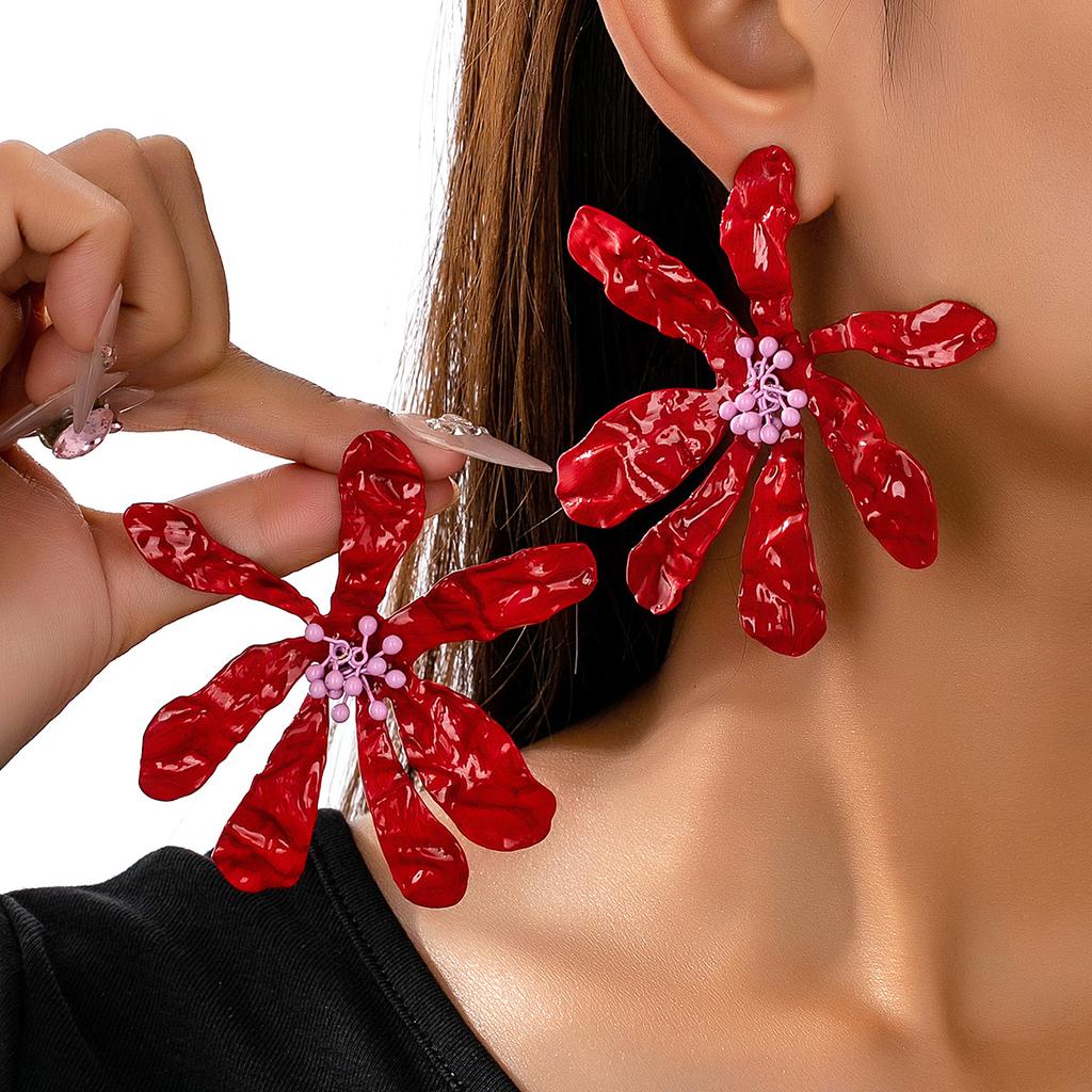ZA trendy model career style spray painting red leaf stud earrings personalized model sheet earrings
