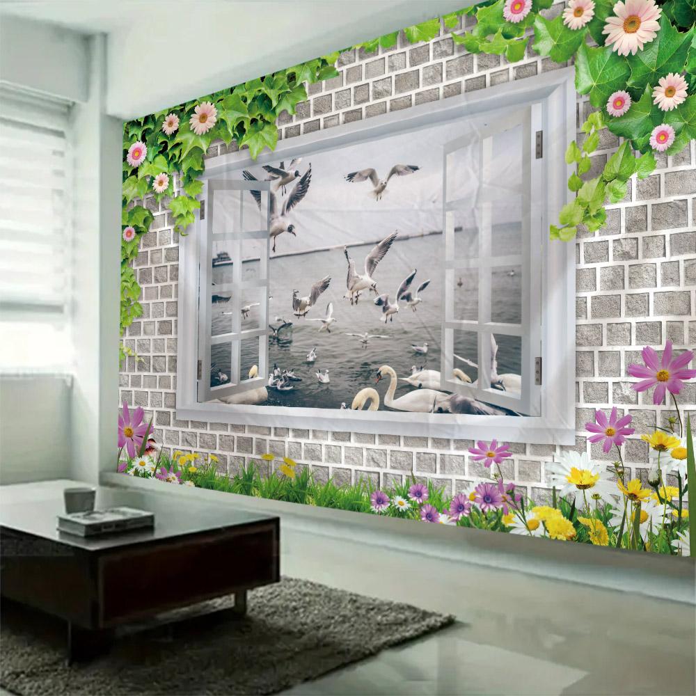 Stone Wall Flower 3D Print Tapestry Polyester Fabric Living Room Wall Decorative Art Blanket Bohemian Hippie Beach Picnic Mat
