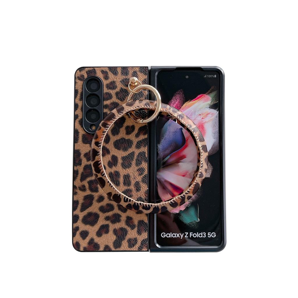 Applicable To Samsung ZFold6 Mobile Phone Case Brown Leopard Print Ring Zfold5 Folding Screen Portable Protective Case PC Hard Case