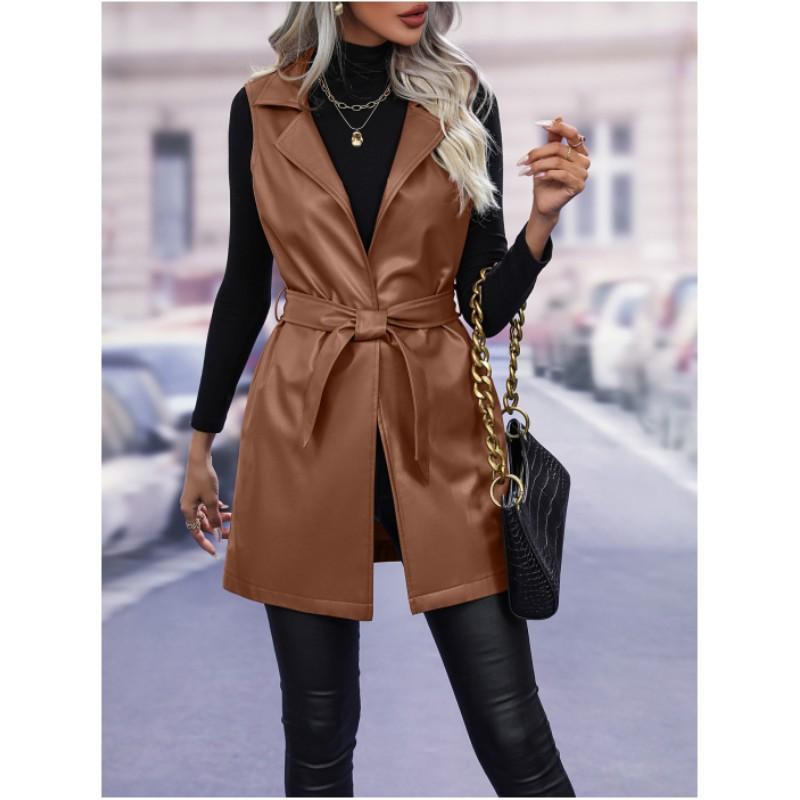 

Женский жилет из искусственной кожи на весну и осень, однотонный, безрукавка, в стиле Pure Color Temperament XL коричневый