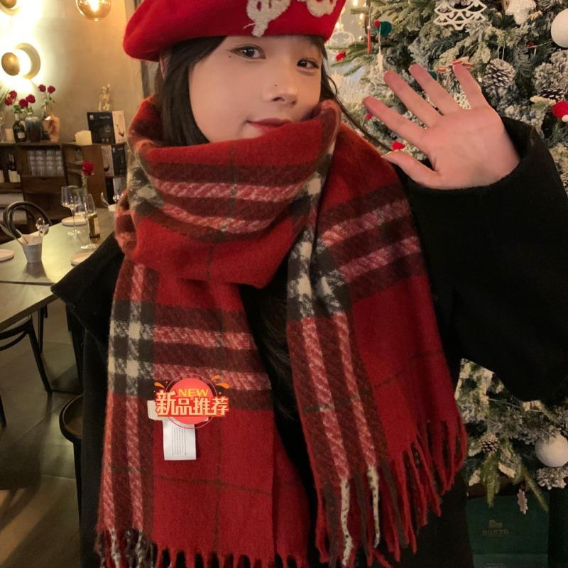 Wrap up the warmth~ Christmas new red plaid scarf women's autumn and winter versatile warm scarf large version shawl