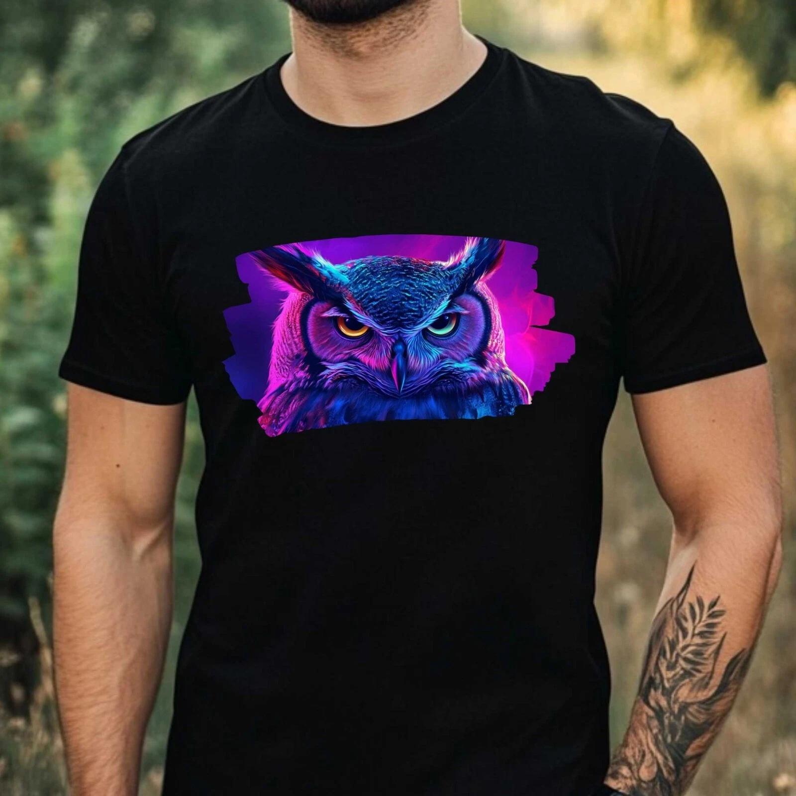 T-Shirt Herren Neon Eule Motiv Baumwolle Größe XS bis 5XL XXXL