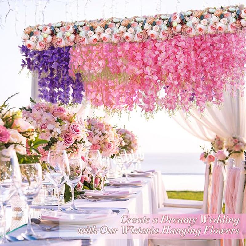 50Cm Artificial Wisteria Vine Hanging Flower Silk Floral Garland Wedding Home Ceiling Decoration Indoor Decorative Plastic Plant