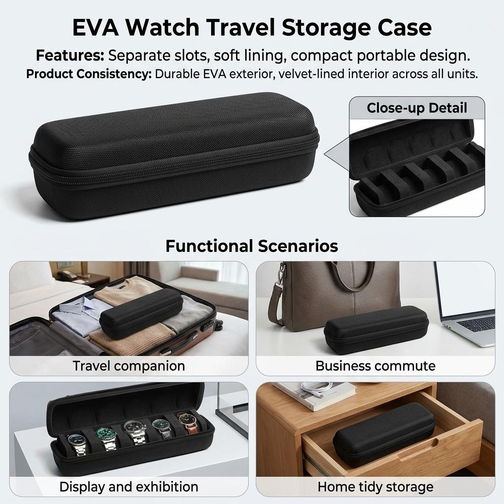 Watch Storage Case Portable Travel Organizer for Watch Collectors Shockproof EVA Hard Shell Box for Mechanical Quartz Watches
