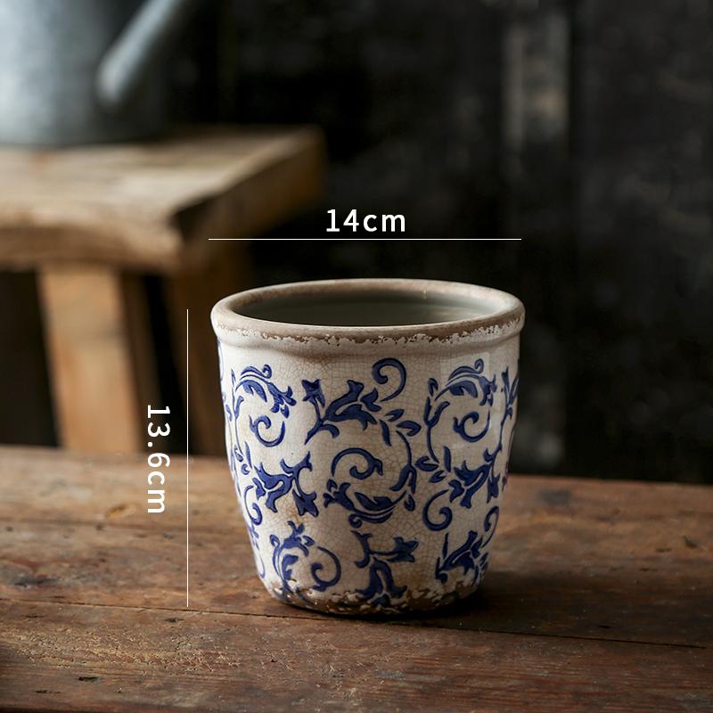 New Chinese Antique Blue And white Pottery Orchid Butterfly Ceramic Flower Pot Hydroculture Planting Flowers Green Plants Garden