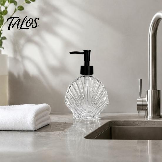 Pump Lotion Bottle 400ML Beach Seashell Refillable Soap Dispenser, Liquid Hand Glass Durable Dispenser Container, for Bathroom Kitchen Countertop