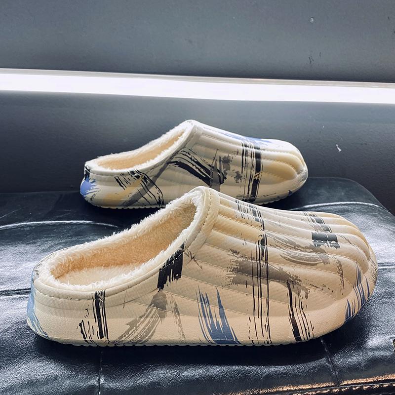 Mode Herren Hausschuhe Runde Zehenpartie Wasserdicht Indoor Flach Baumwollschuhe Weich Rutschfest Abriebfest Plus Samt Warmhalten Beliebtes Modell