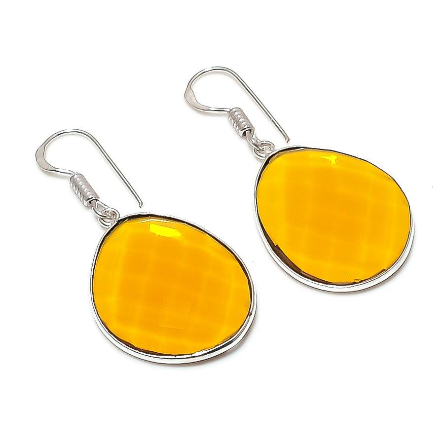 Citrine Gemstone Handmade 925 Sterling Silver Earring 1.69" KJ-1026
