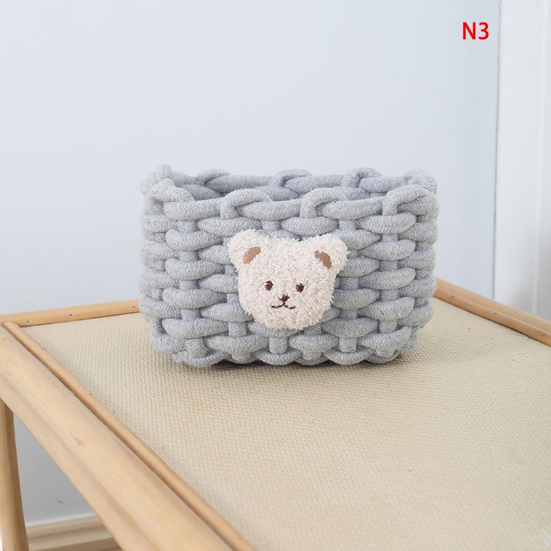Handmade Woven Cotton Rope Storage Basket Cartoon Animals Little Bear Kids Toys Cosmetics Desktop Organizer Sundries Storage Box