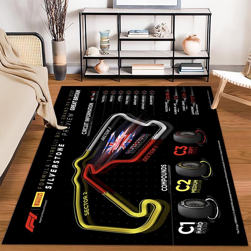 Formula 1 Silverstone Circuit Design Non-slip Rug Suitable for Living Room and Bedroom Sofas.