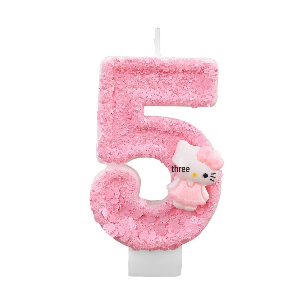Hello Kitty Pink Skirt Birthday Cake Number Candles – Cute, Creative, Handmade Ornaments for Party Atmosphere