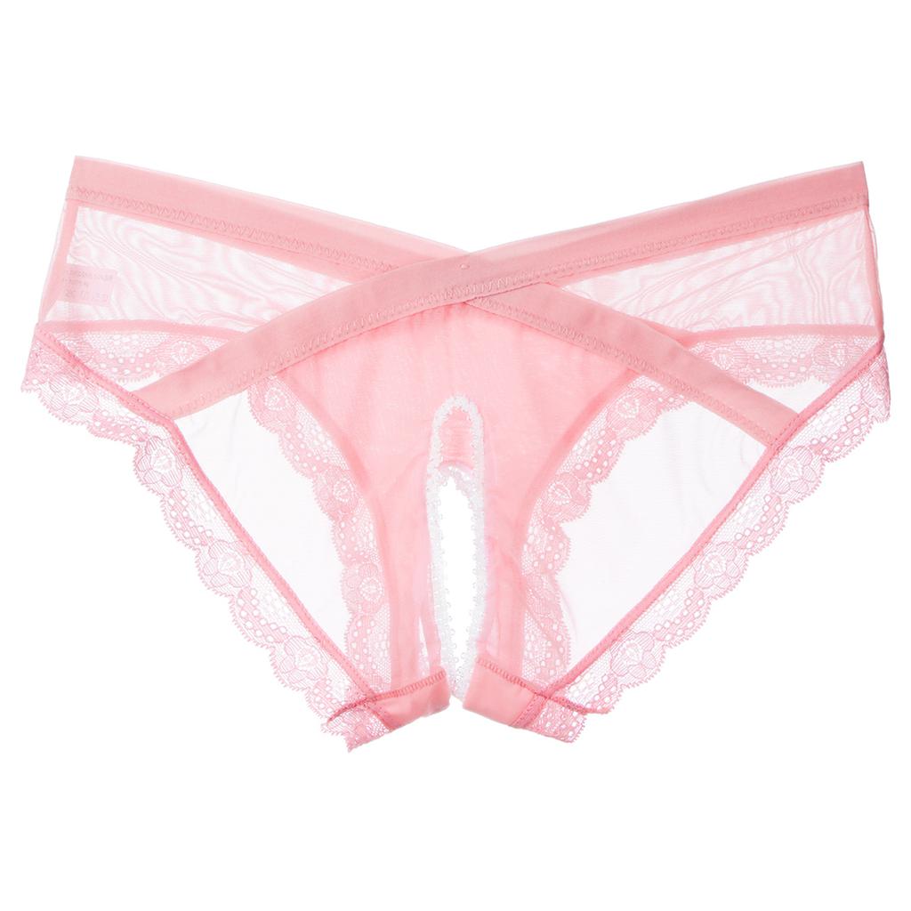 Mens See Through Mesh Crotchless Briefs Low Rise Lace Trim Underpants Cross Dresser Sissy Underwear