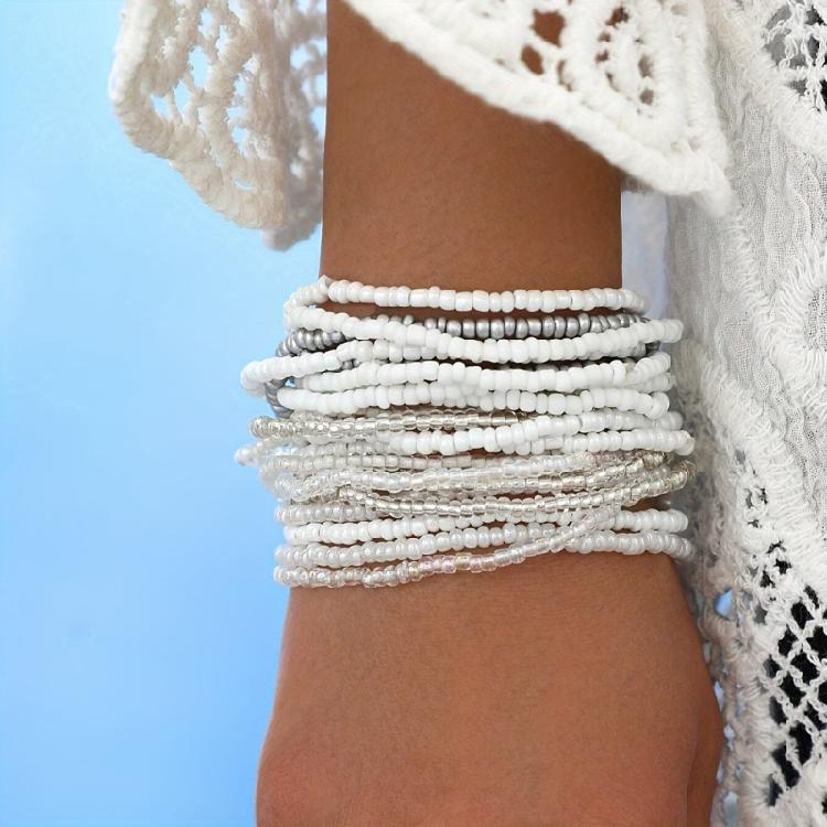Pack of 20 Beach Inspired White  Bead Bracelet Elegant White Bead Bracelet Versatile Beach Stylish Hand Accessories
