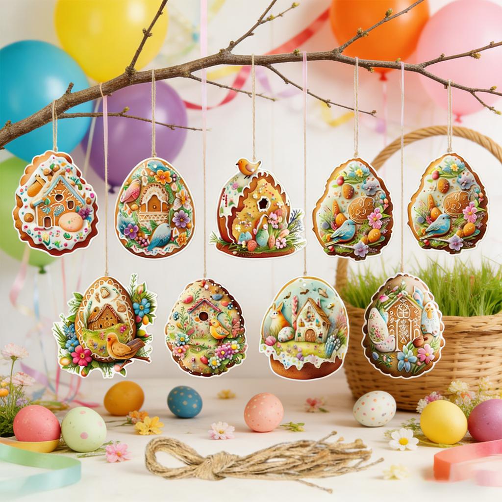 Osterparty-Dekorationen, Hängende Ornamente, Karnavalsdekorationen mit Hasen, Bemalte Eier-Anhänger