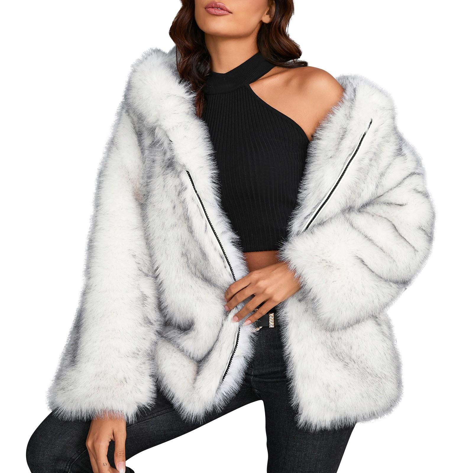 

Женское модное удобное полупальто с капюшоном из искусственного меха, теплое плюшевое пальто M белый