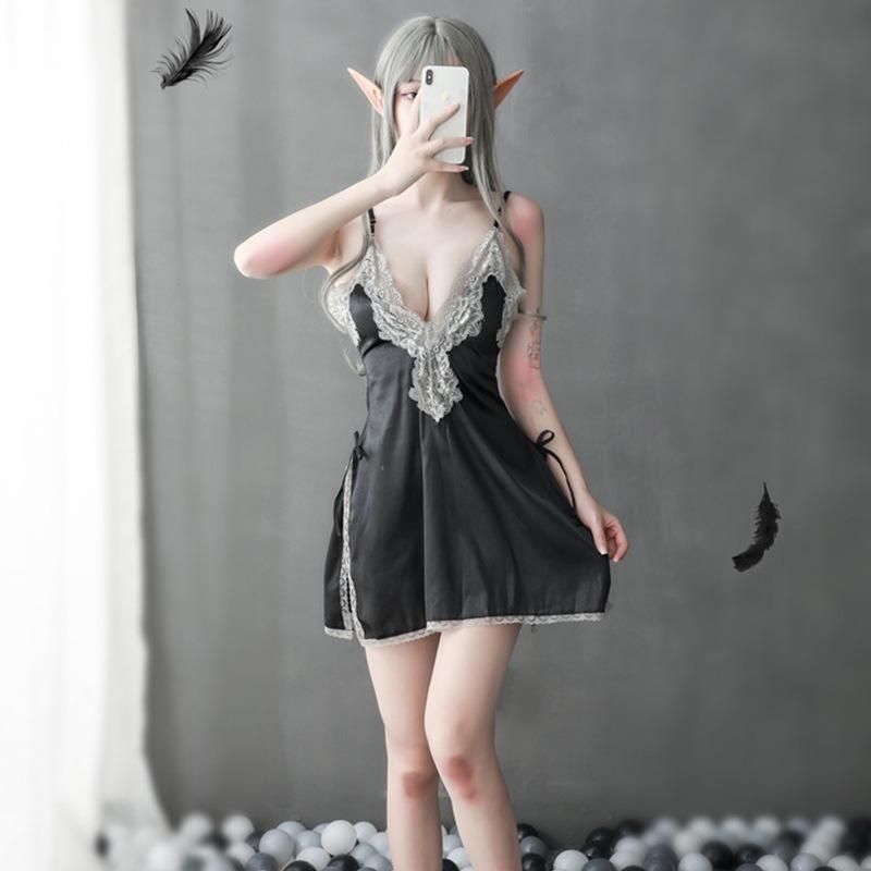 Sex underwear hollow lace suspender burgundy pure desire side split bow sexy hot