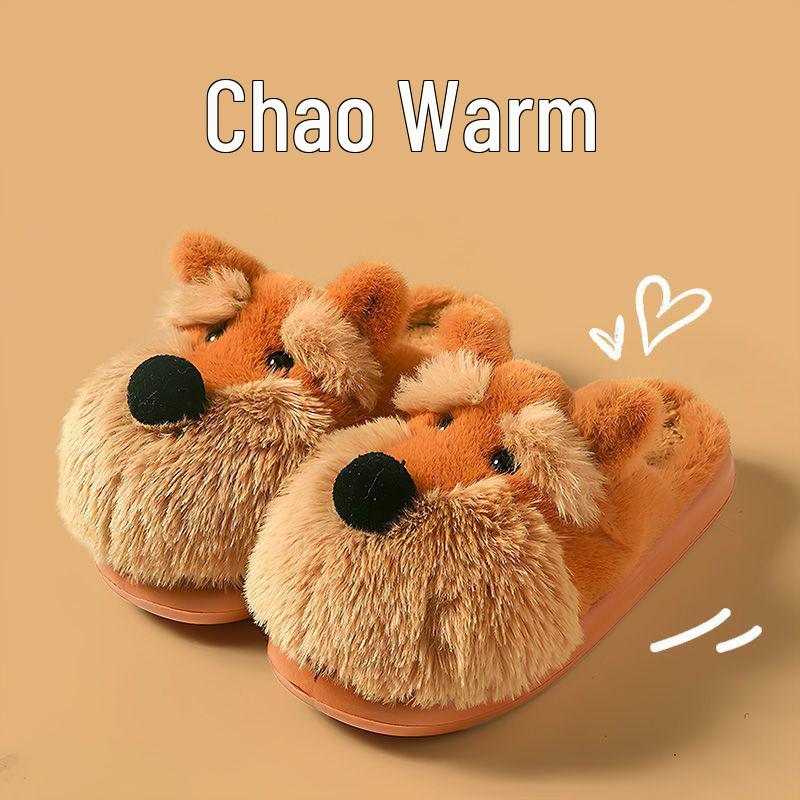 Women's Warm Furry Schnauzer Puppy Slippers - Cute Cartoon Cotton Indoor Footwear for Autumn & Winter