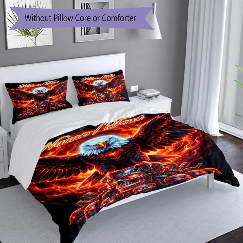 3PC Custom Name Eagle Power Symbol Bedding Set Printed Bedding Set Duvet Cover Closure Includes 1 Duvet Cover & 60 Pillowcases for Bedroom