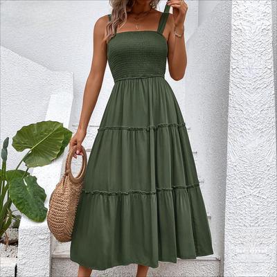 Abiti casual con bretelle senza maniche stampa tinta unita primavera estate moda donna