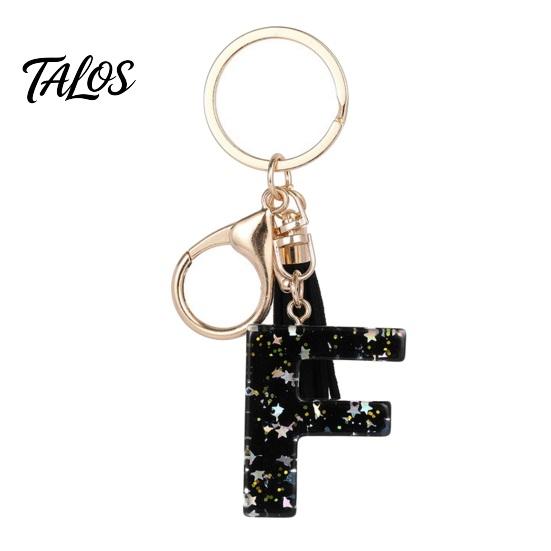 A-Z Charm Keychain Pendant, Sequins Star Letter with Tassel, Alphabet Initial Metal Keyring for Handbag Backpack Bag Pendant Key Holder