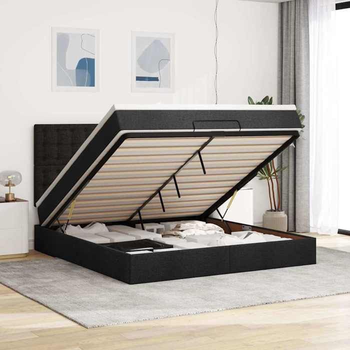 VidaXL Ottoman Bed Frame with Mattress Black 160x200 Cm Fabric, Bed Frame, Upholstered Bed Frame, Ottoman Bed Frame 3314185