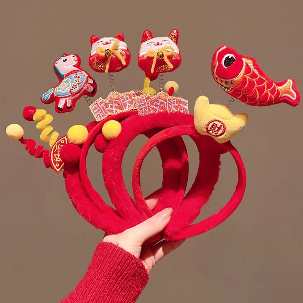 Cartoon Horse Hairband Lucky Cat Plush Horse Headband Exquisite New Year Headband  Women