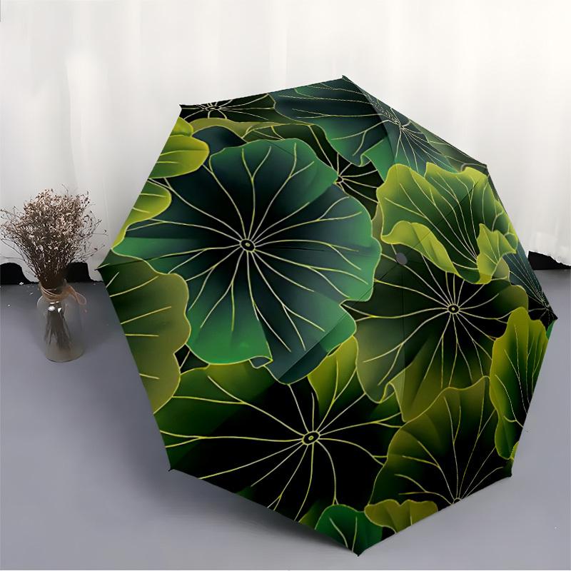 1pc Lotus Leaves Pattern Automatic Open/Close Umbrella Compact Folding Umbrella, All-Season Portable Umbrella for Women/Men F1124272