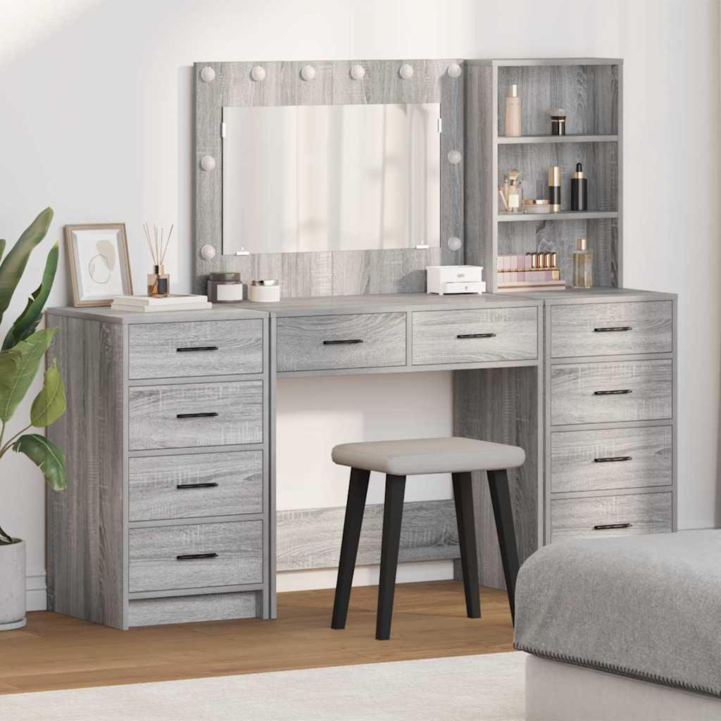 Makeup Table with Drawers 3 pcs Grey Sonoma Wood Based Material