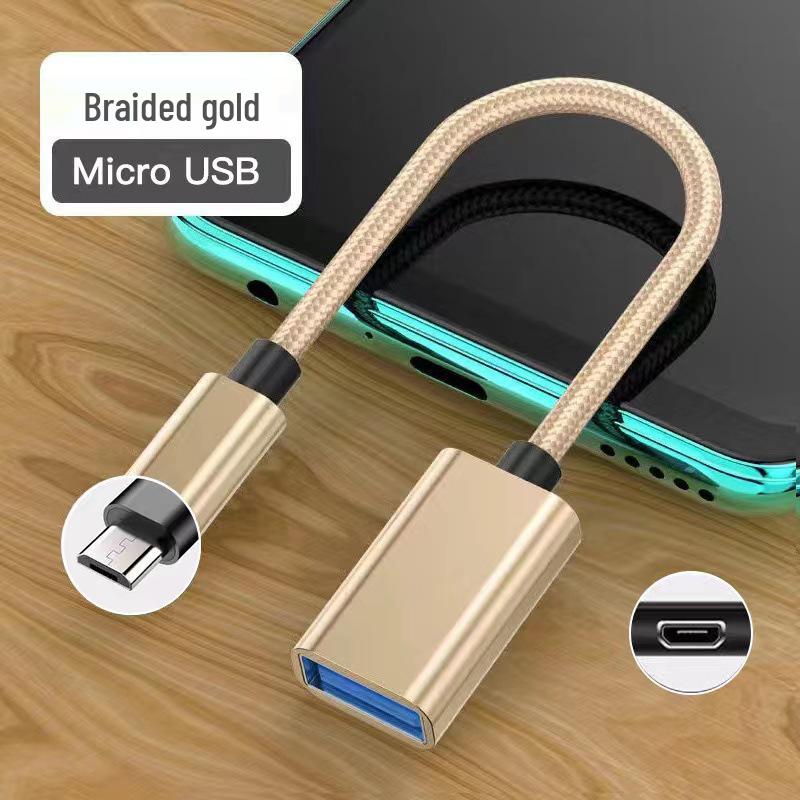 Cross-Border Multi-Function Nylon OTG Adapter: Type-C to USB for Keyboard, Mouse, Flash Drive, and Card Reader.
