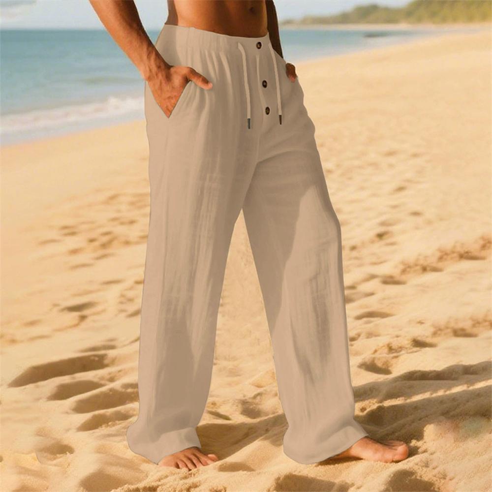 

Чоловічі бавовняні штани дихаючі легкі пляжного стилю Гаваї мішкуваті довгі штани однотонні весняно-літні штани з еластичною талією XXXL хакі