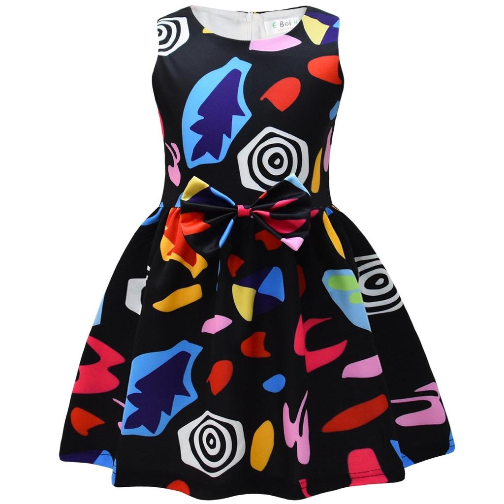 European And American Christmas Halloween Cute Princess Dress Bow 3D Digital Printing Girls Dress