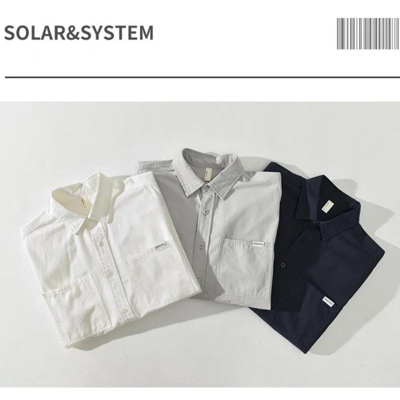 Japanese Style Workwear Man Shirts Spring and Summer Long Sleeve White Shirt Pure Cotton Men's Casual Shirt Double Pockets Loose Top