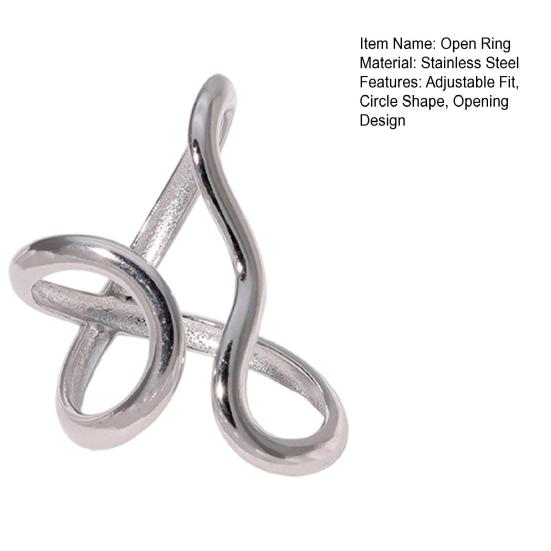 Yousheng Finger Ring Open Adjustable Fit Women Ring Stainless Steel Texture Exaggerated Unconventional Lines Design Finger Band Jewelry