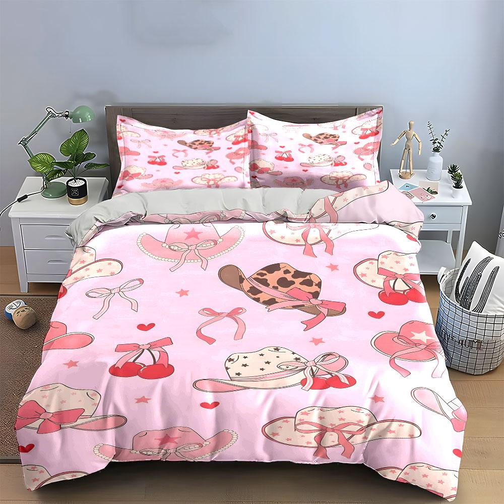 Cute Cowboy Hat Pattern Set Bedding Set with 1 Duvet Cover 2 Pillowcases Single Double King Queen, Gift