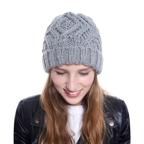 Women Autumn Winter Solid Color Woolen Yarn Soft Warm Beanie Hat Knitting Cap