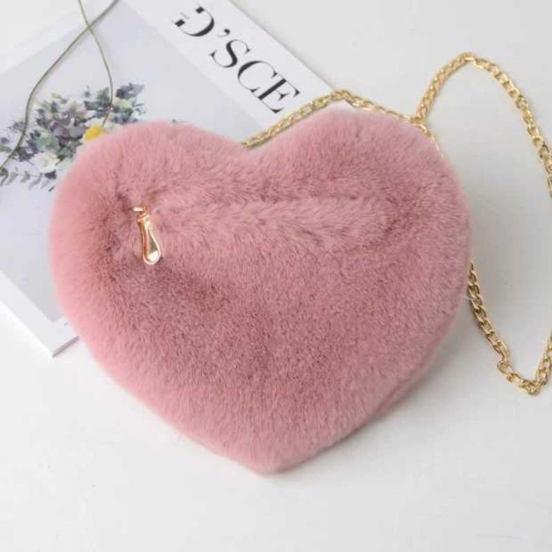 Love bag new Valentine's Day chain plush heart-shaped bag women's oblique span bag peach heart-shaped love little girl chain bag