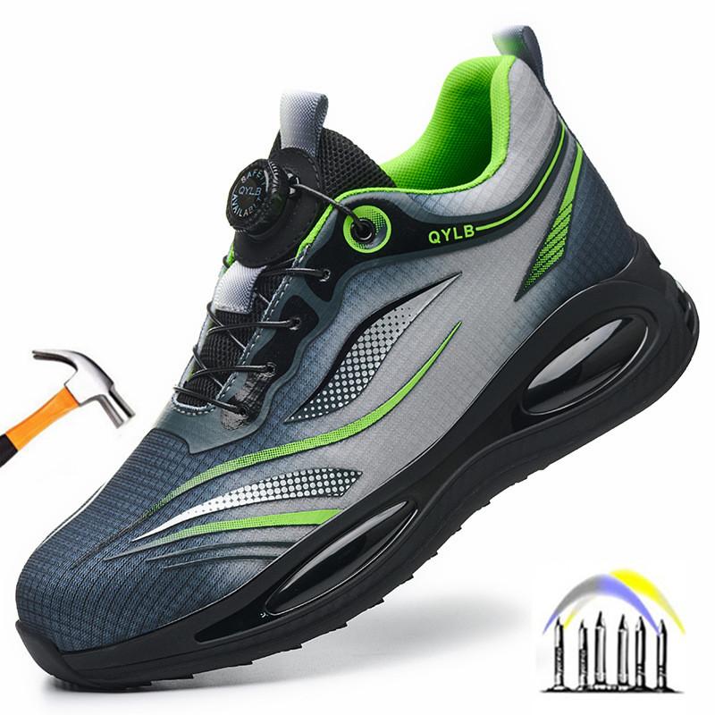 Anti-puncture Work Shoes Lightweight Safety Shoes with Rotary Button Steel Toe Work Boots for Men Women Safety Toe Sneakers