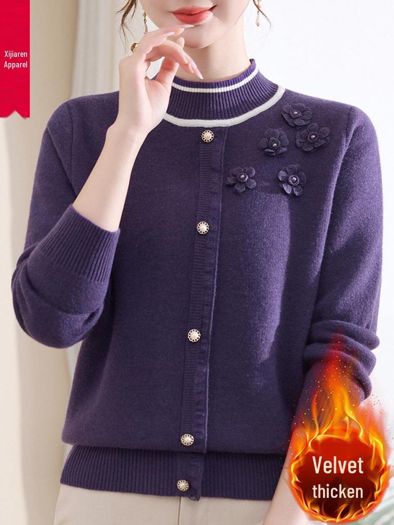 2025 Stylish Winter Fleece Sweater for Middle-Aged & Elderly Women - Half-High Collar, Plus Velvet Warmth.