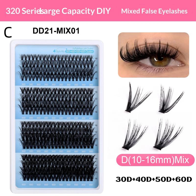 

176/300/320/400Pcs Fluffy Eyelash Extension Kit 30/40/50/60D Eyelash Cluster Thick Eyelash Extension Kit 9-16Mm Beginner Makeup C