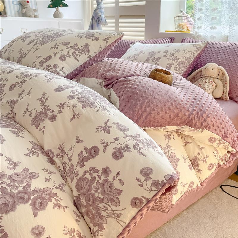 

Cartoon Doudou Fleece Four-Piece Set Thickened Washed Cotton Quilt Cover Warm Coral Fleece Sheet Quilt Cover Bedding 1.2m sheet 3pc, quilt cover 1.5 * 2.0m