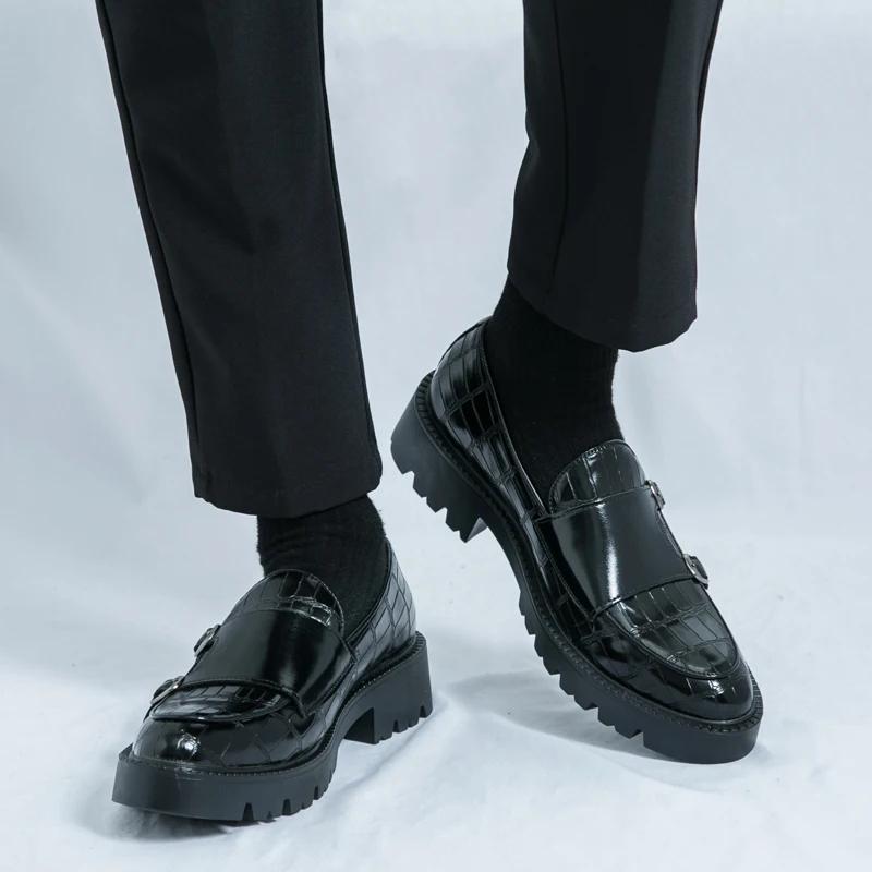 Fashion 2025 Street Fashion Men's Loafers Thick Sole Big Toe Shoes Trend Green Party Dress Shoes Men's Genuine Leather Casual Shoes Male