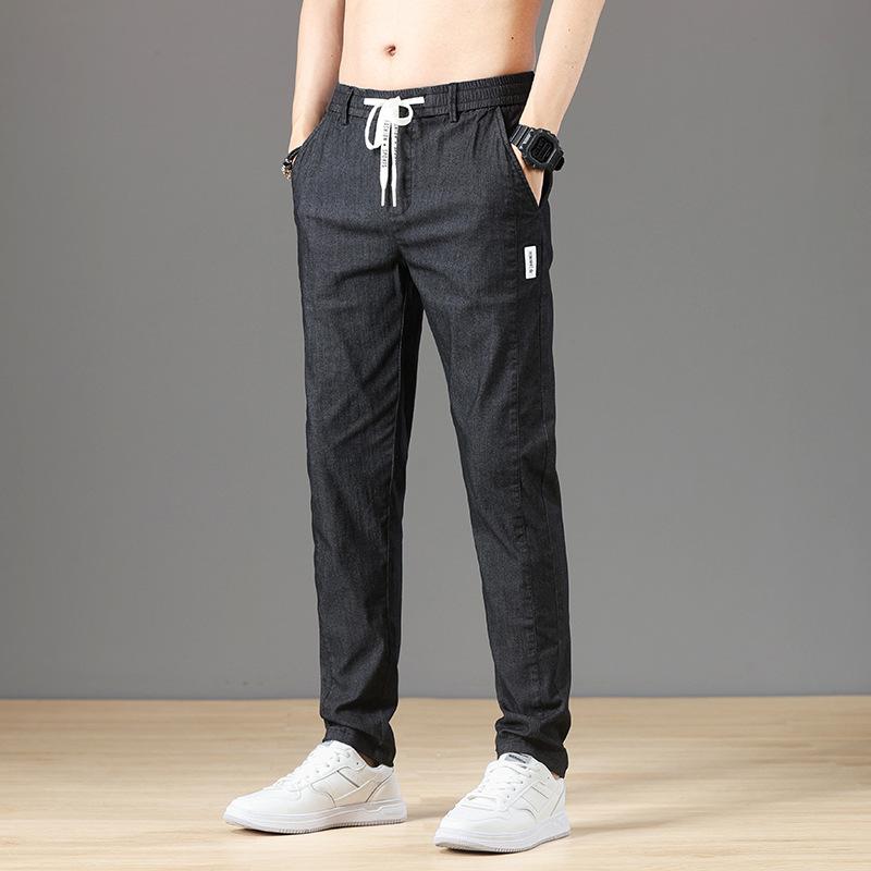 Summer Men's Classic Cotton Solid Color Fashion Business Casual Pants Elastic Waist Korean Fashion Men Clothing